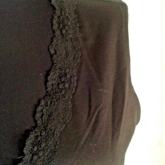 Chicos Size 1 M 8 Tank Top Black Sleeveless Lace Trimmed V Neck Stretch Layering - Picture 6 of 8
